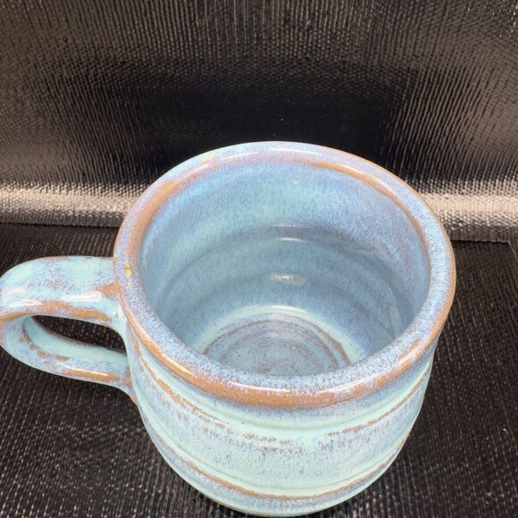 Hand Made Stoneware Pottery Coffee Mug Cup Heavy Blue Glaze Swirl Mug Signed - Picture 6 of 7